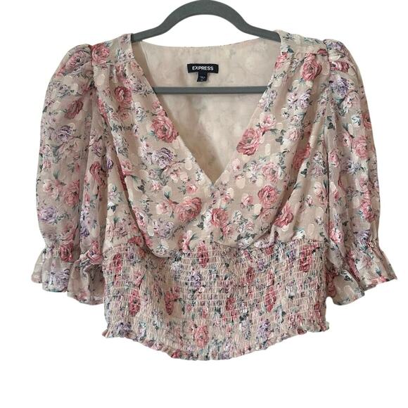 Express Floral Chiffon Crop Top Medium - Picture 1 of 2